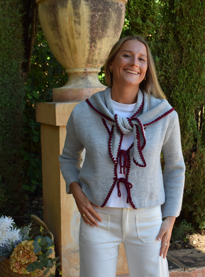 Gray and Burgundy Knit Cardigan