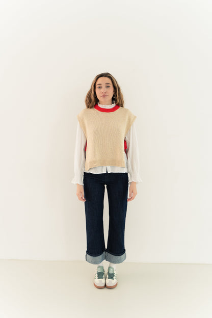Chaleco Julieta Beige y Rojo