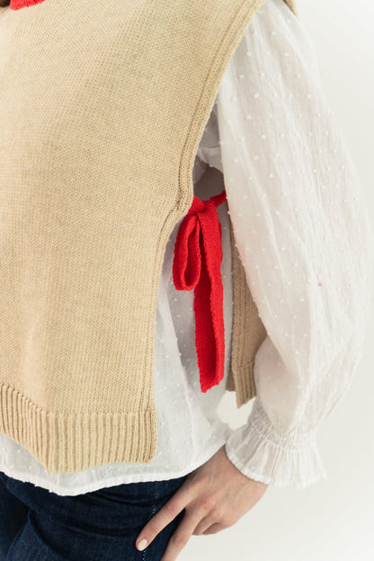 Chaleco Julieta Beige y Rojo