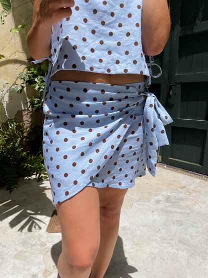 Falda Macarena Topos Celeste y Marrón