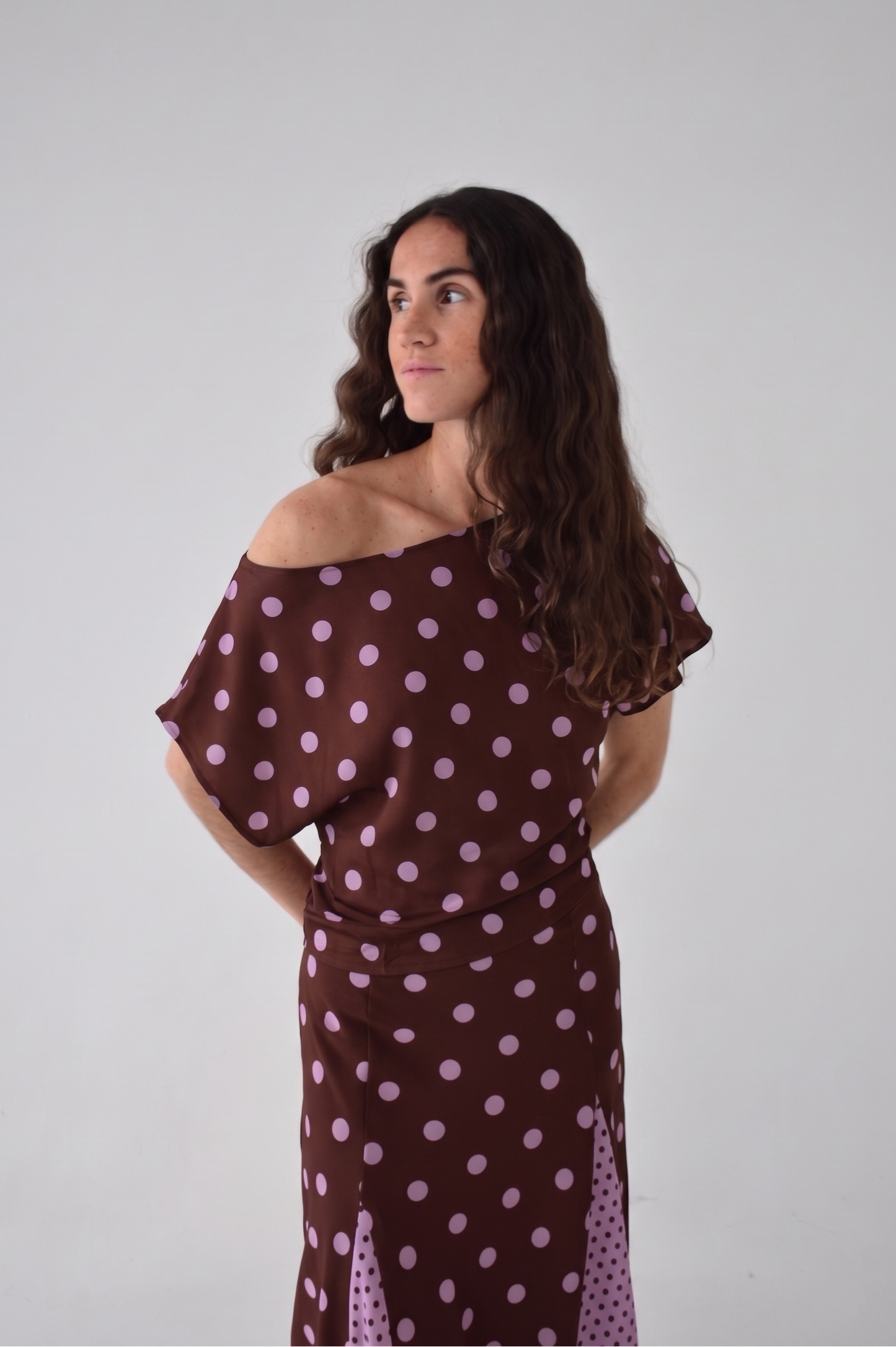 Jimena Brown and Pink Polka Dot Top