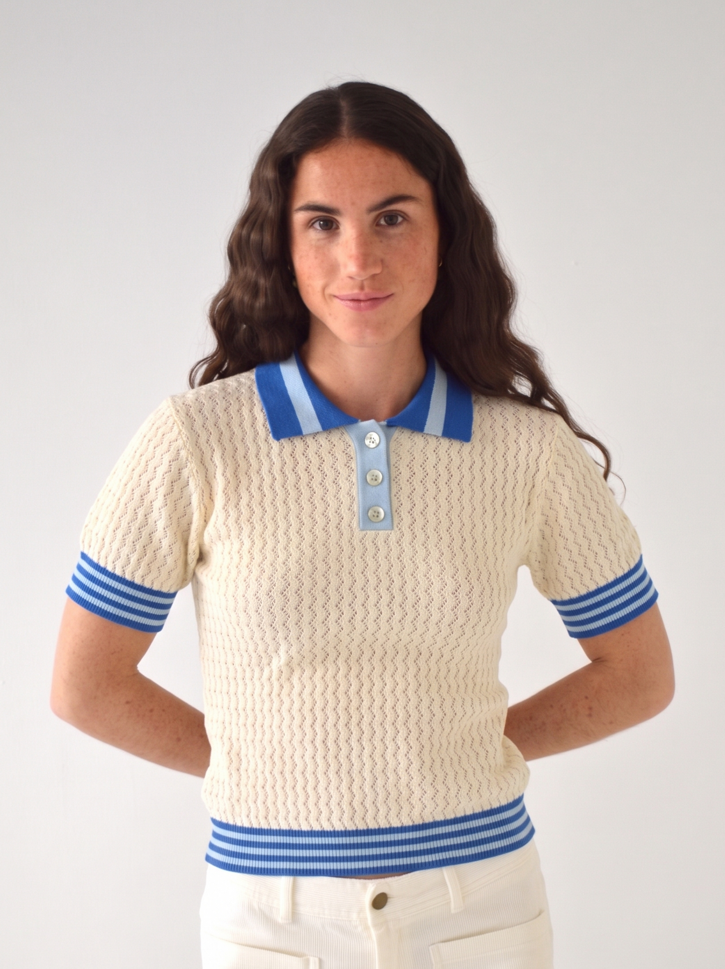 Sara Blue and Light Blue Polo Shirt