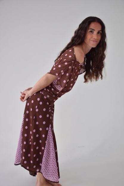 Jimena Brown and Pink Polka Dot Top