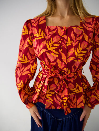 Blusa Beth Flores Burgundy