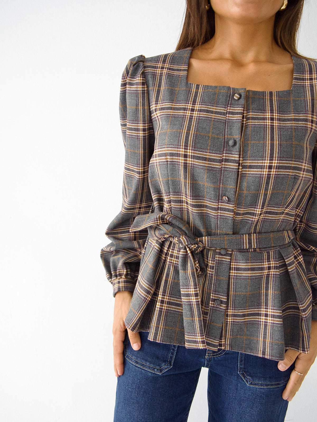 Blusa Beth Cuadros Gris