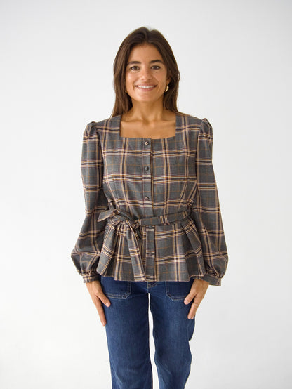 Blusa Beth Cuadros Gris