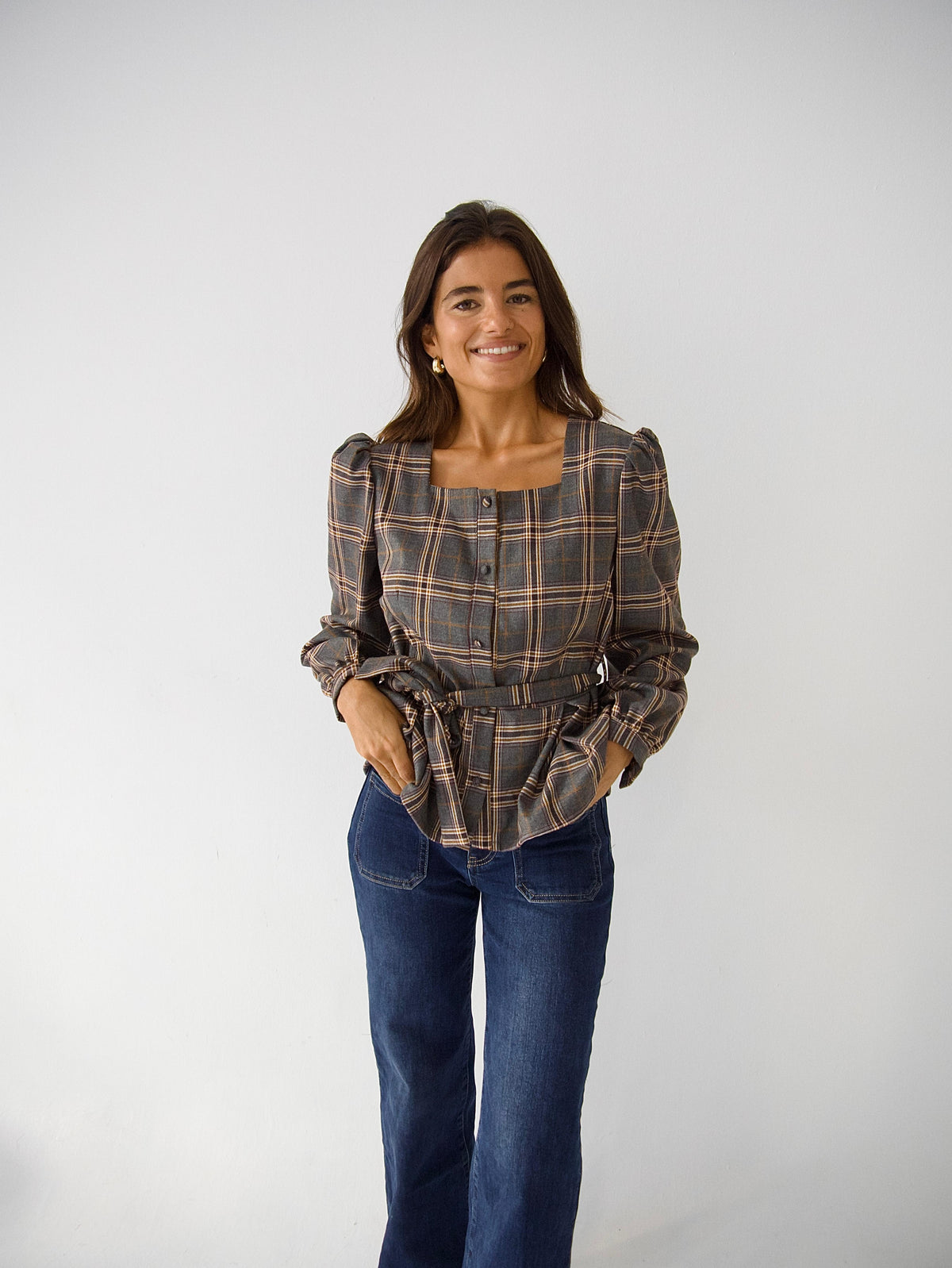 Blusa Beth Cuadros Gris
