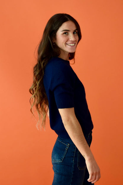 Navy Blue Knitted T-shirt