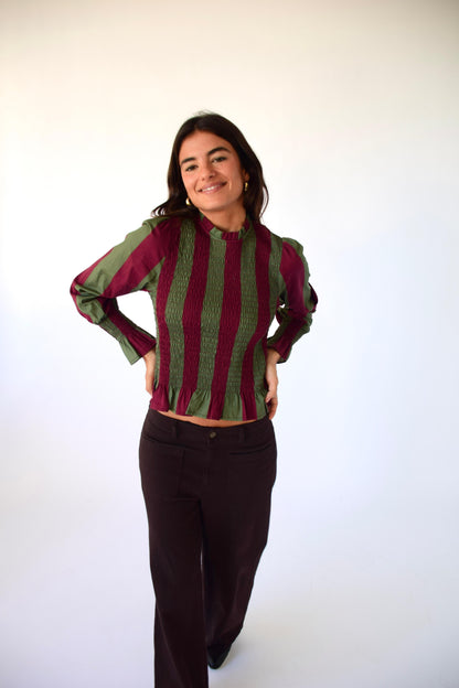Blusa Chia Rayas Burgundy y Kaki