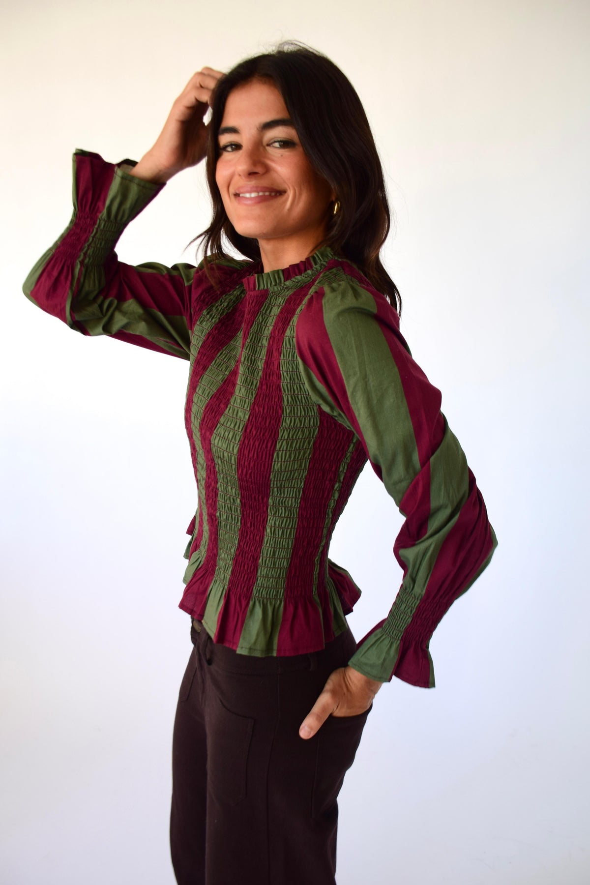 Blusa Chia Rayas Burgundy y Kaki