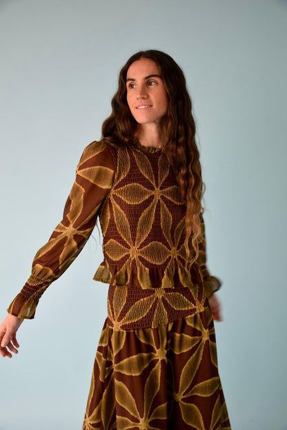 Blusa Trébol Chía Verde y Marrón