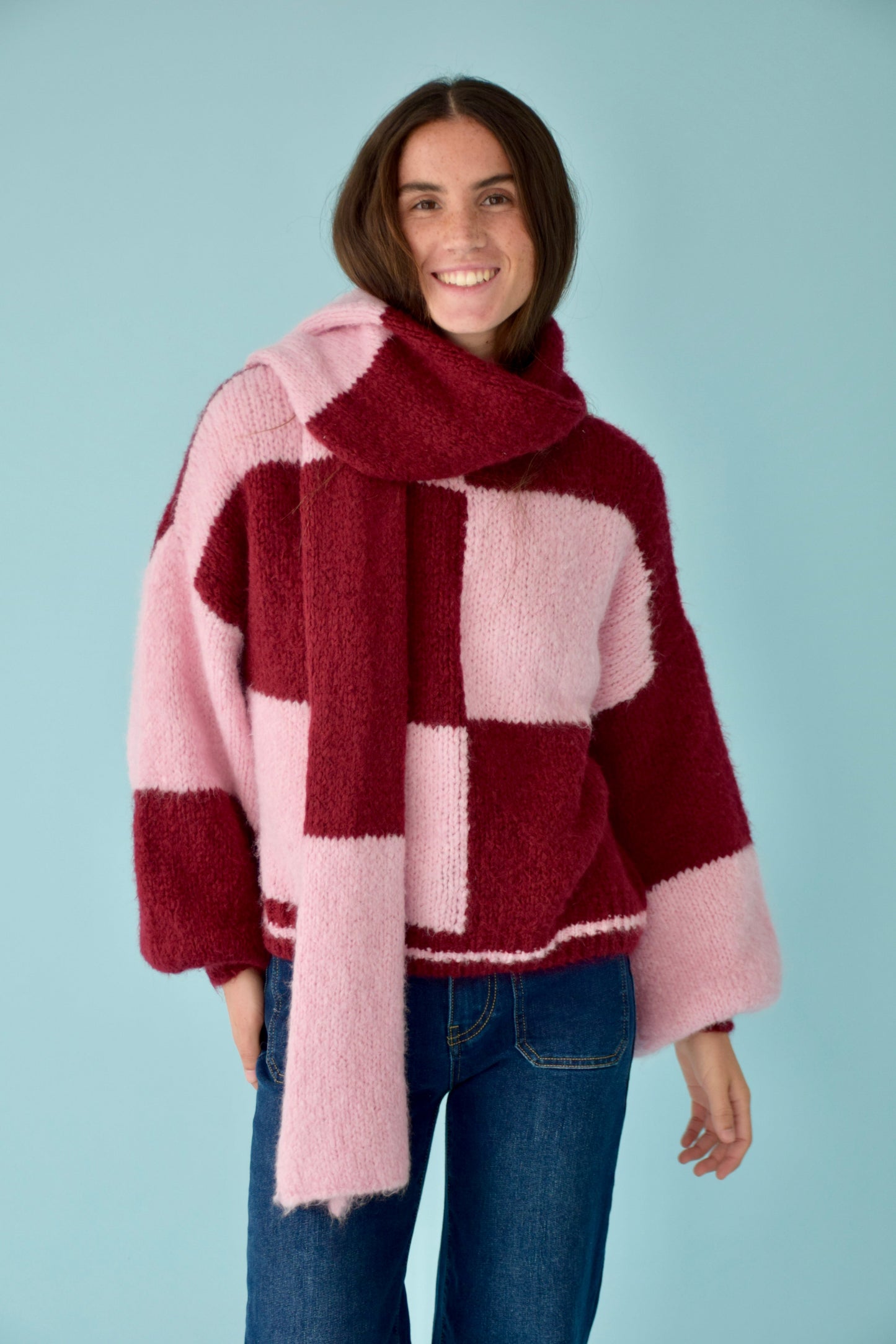 Bufanda Sara Rosa y Burgundy