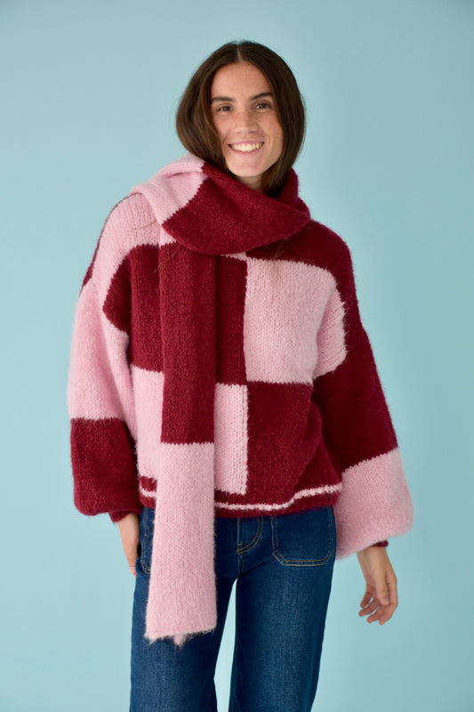 Bufanda Sara Rosa y Burgundy