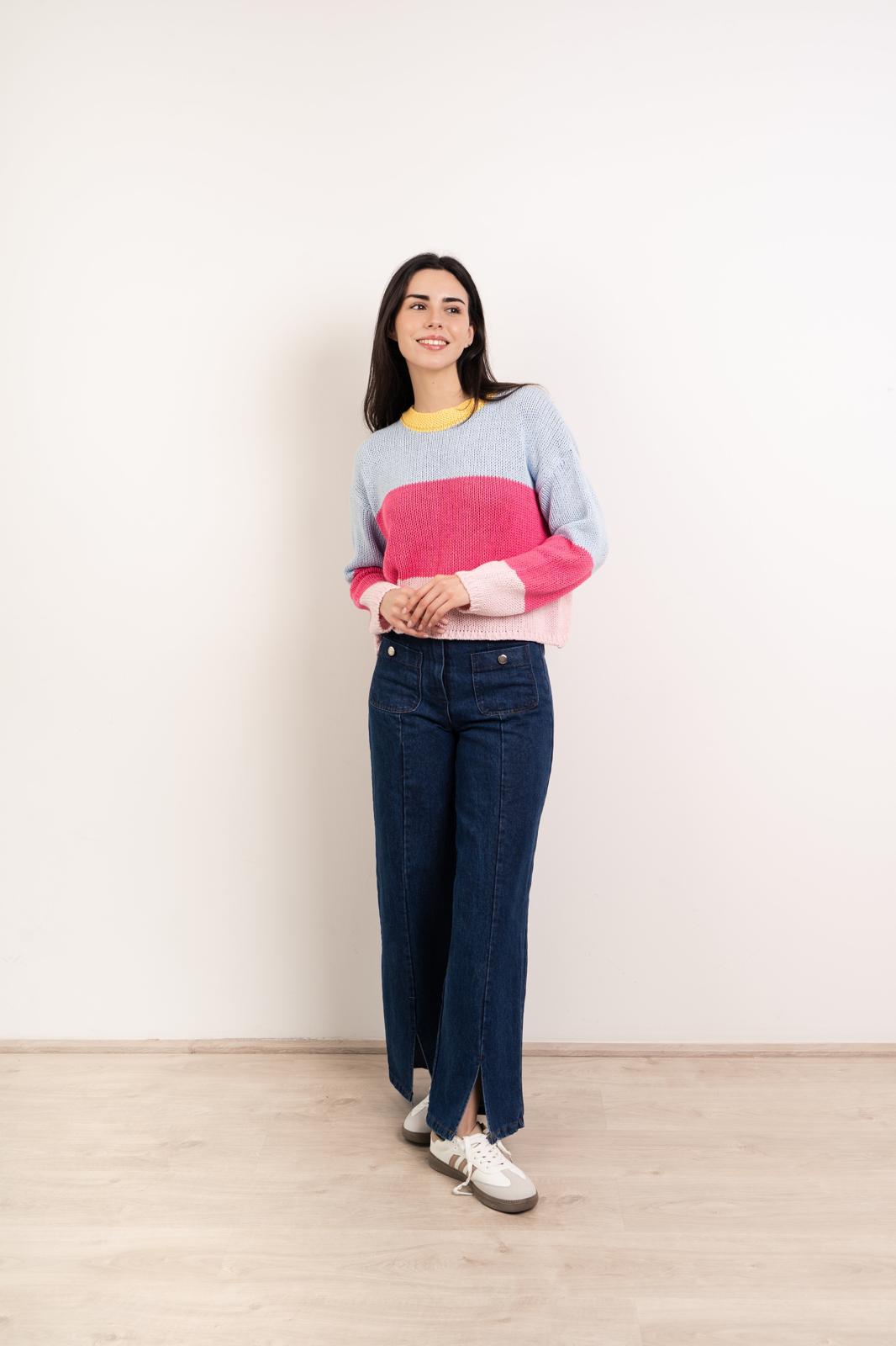 Jersey Jana Azul y Rosa Algodón