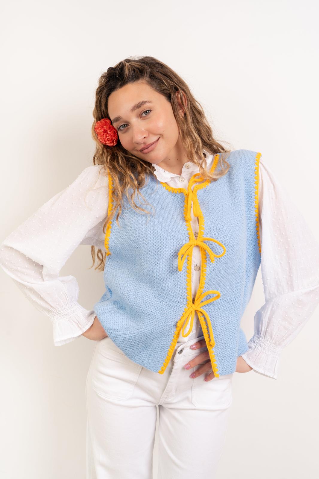 Light Blue and Yellow Knit Vest