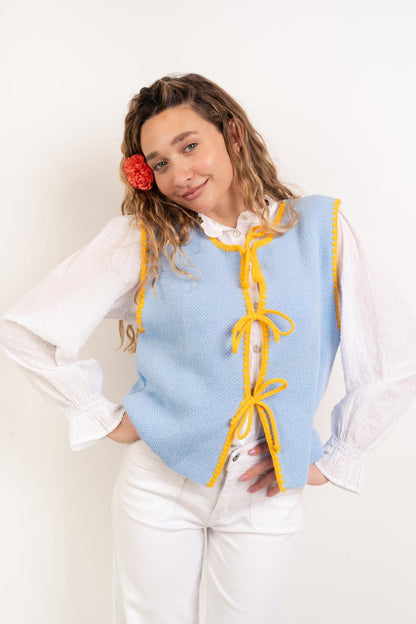 Light Blue and Yellow Knit Vest