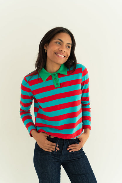 Filipa Red and Aquamarine Polo