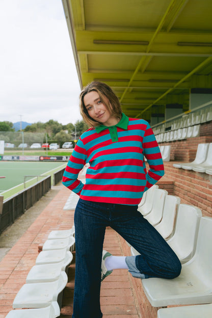 Filipa Red and Aquamarine Polo