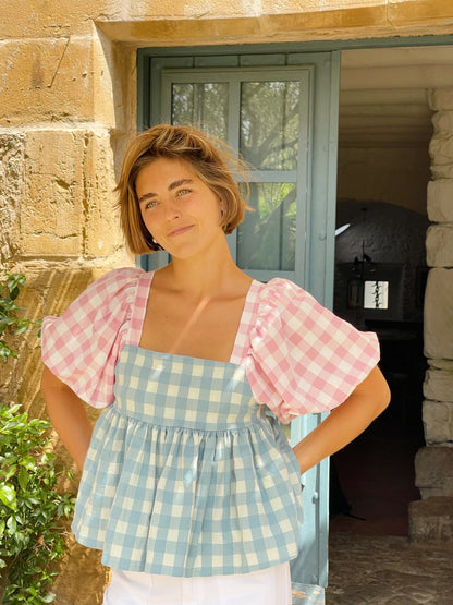 Blusa Maca Rosa y Azul