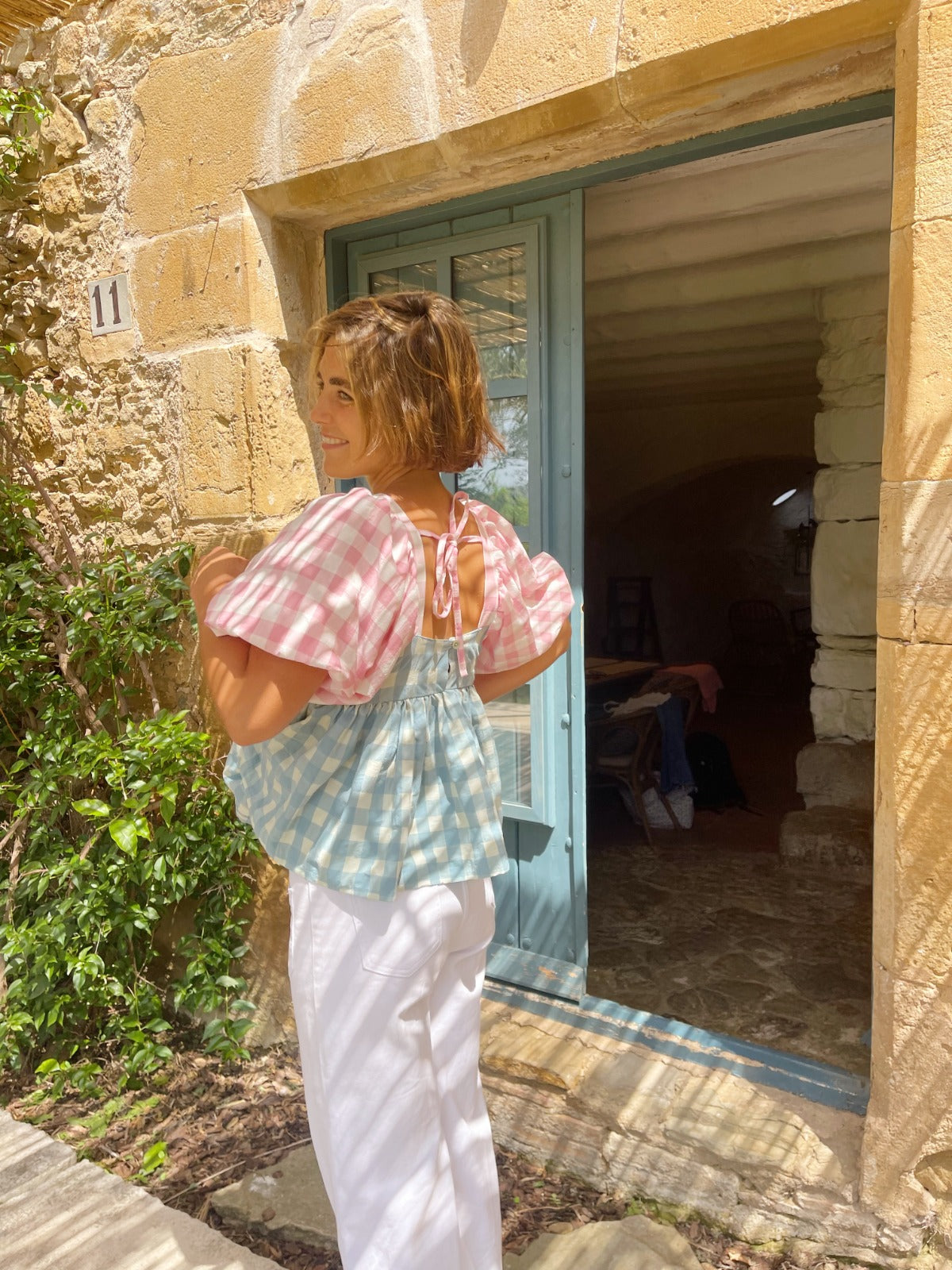 Blusa Maca Rosa y Azul