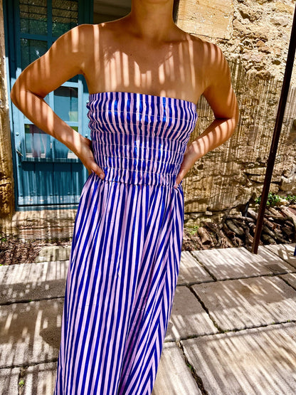 Vestido Emily Rayas Azul y Rosa