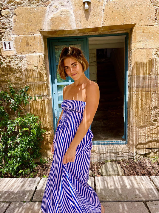 Vestido Emily Rayas Azul y Rosa