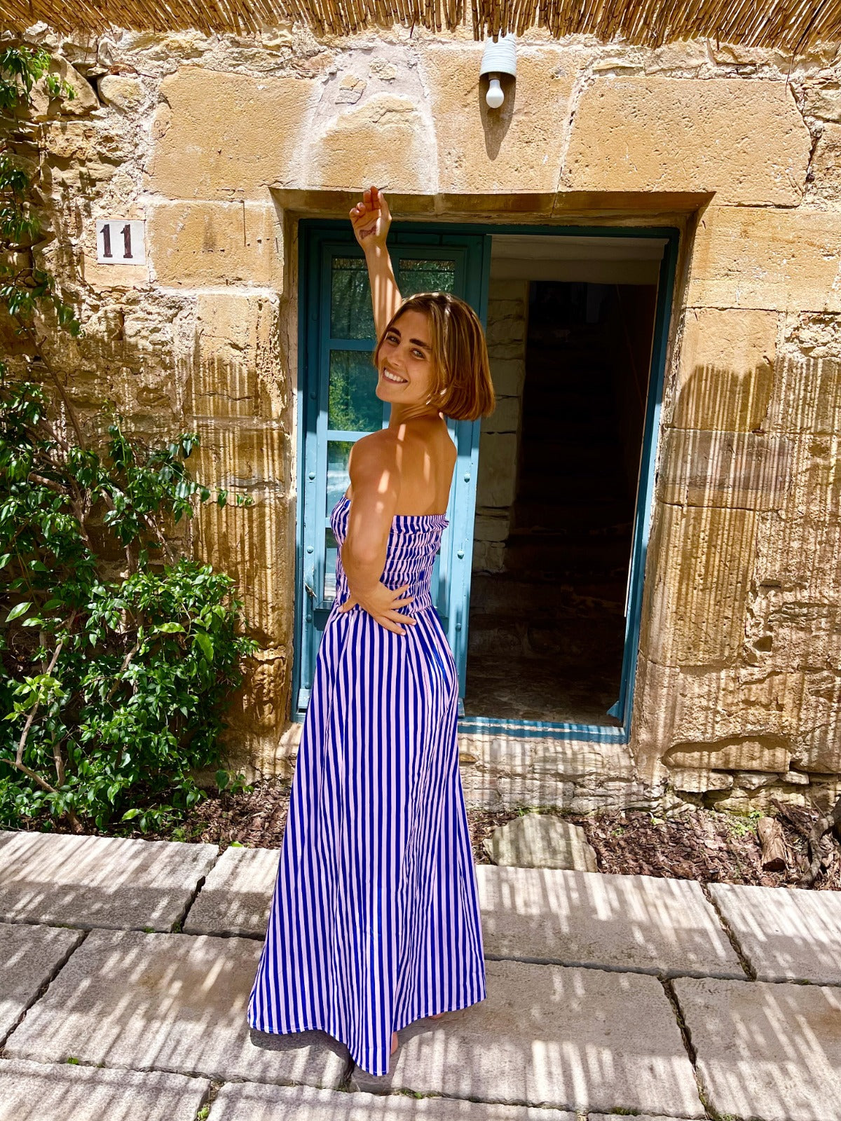 Vestido Emily Rayas Azul y Rosa