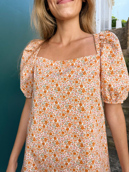 Vestido Bruna Flores Naranja