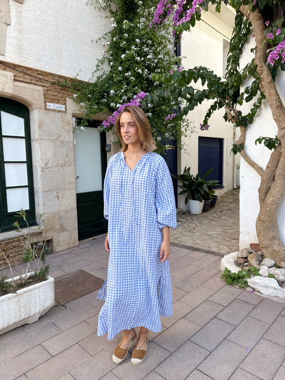 Vestido Matilde Vichy  Celeste