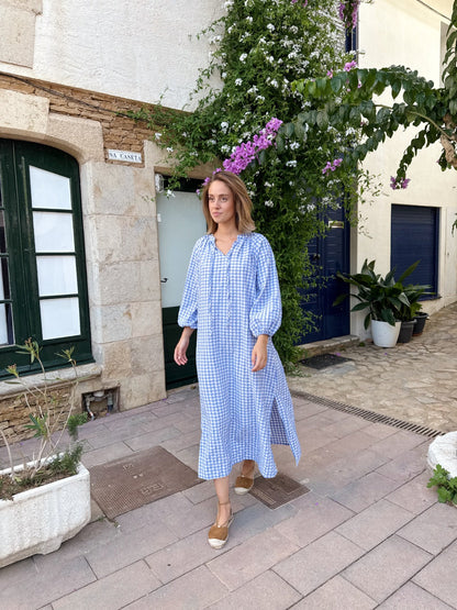 Vestido Matilde Vichy  Celeste
