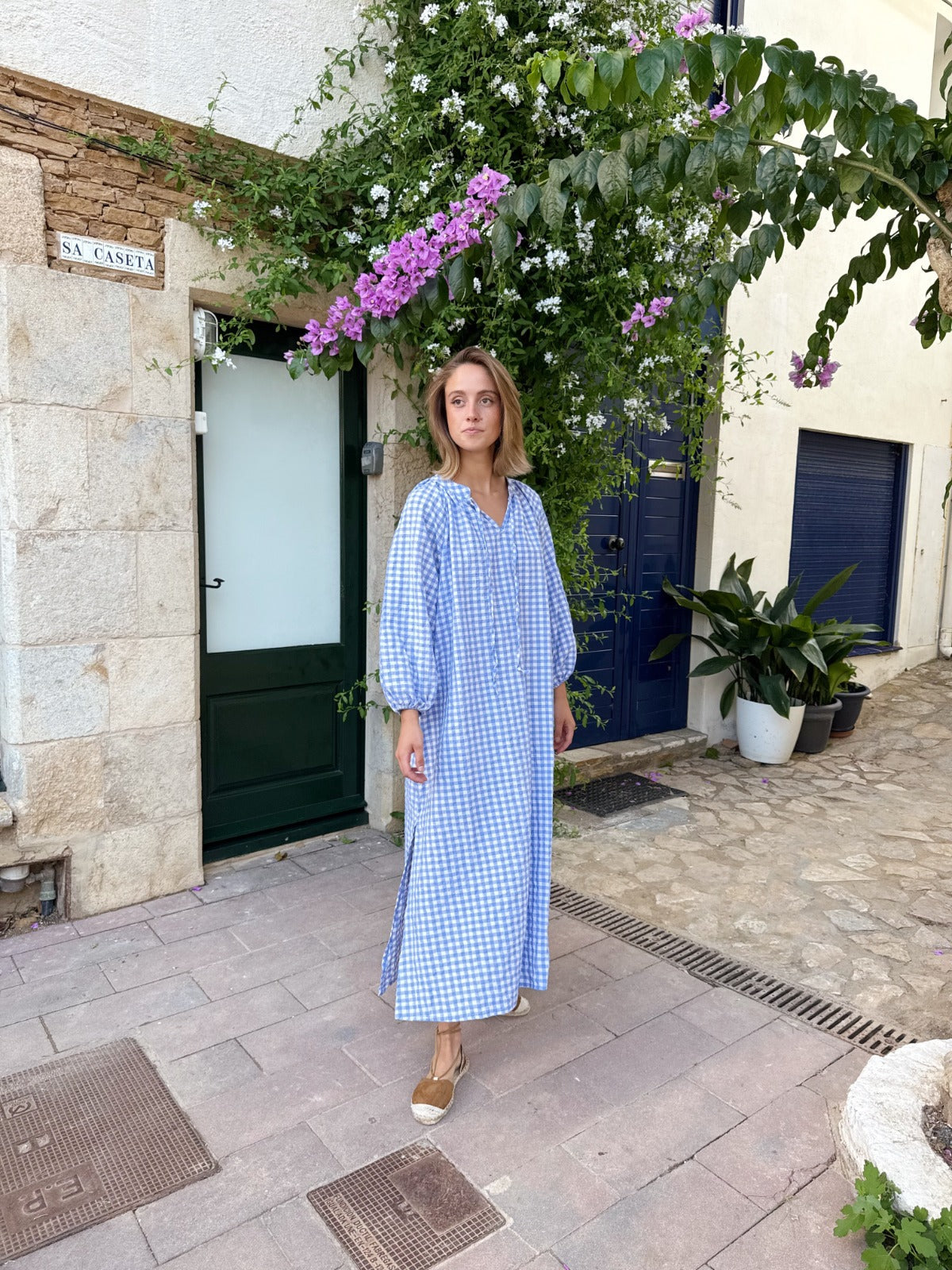 Vestido Matilde Vichy  Celeste