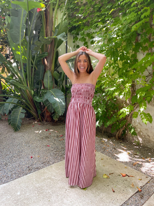 Vestido Emily Rayas Rosa y Marrón