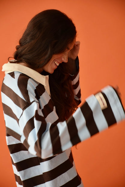 Polera Filipa Marrón y Celeste