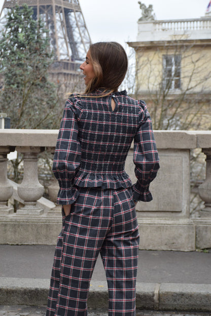 Blusa Chía Alia Cuadros Gris y Rojo