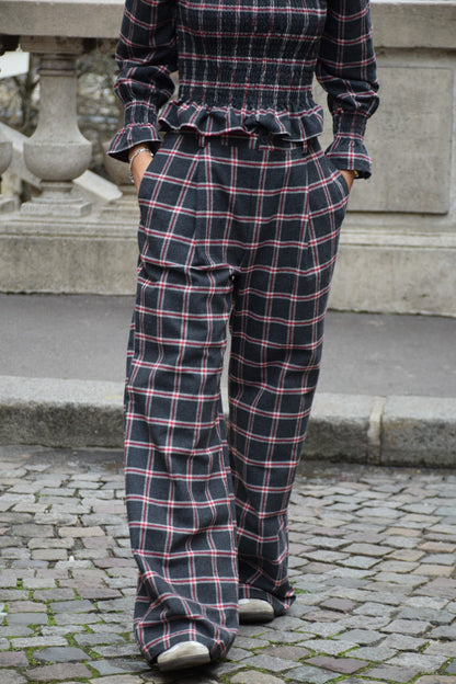 Pantalón Alia Cuadros Gris y Rojo