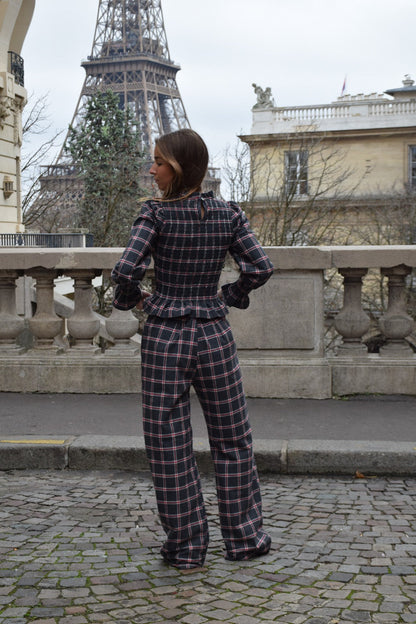 Blusa Chía Alia Cuadros Gris y Rojo