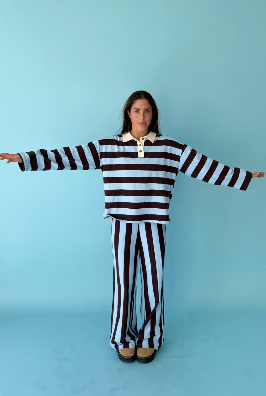 Polera Filipa Marrón y Celeste