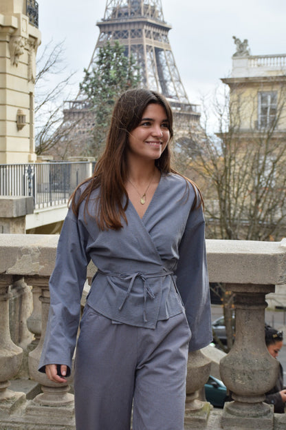 Blusa Alea Vichy Azul y Marrón