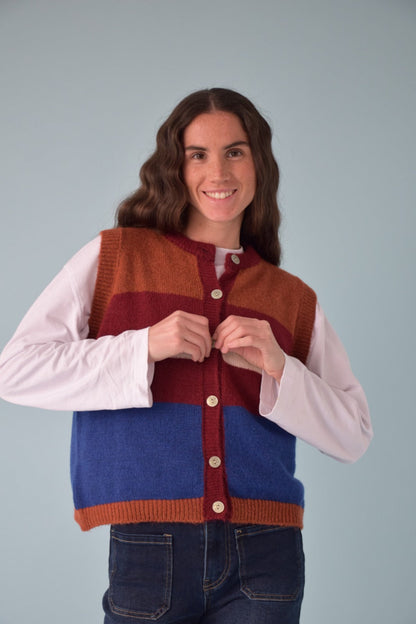 Chaleco Emilia Azul y Teja