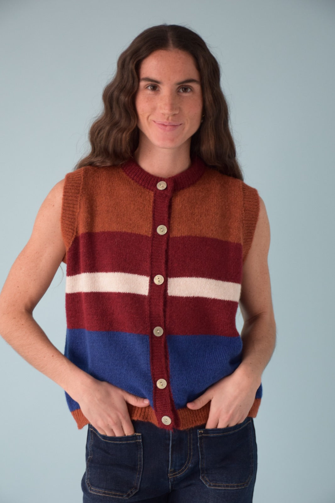 Chaleco Emilia Azul y Teja