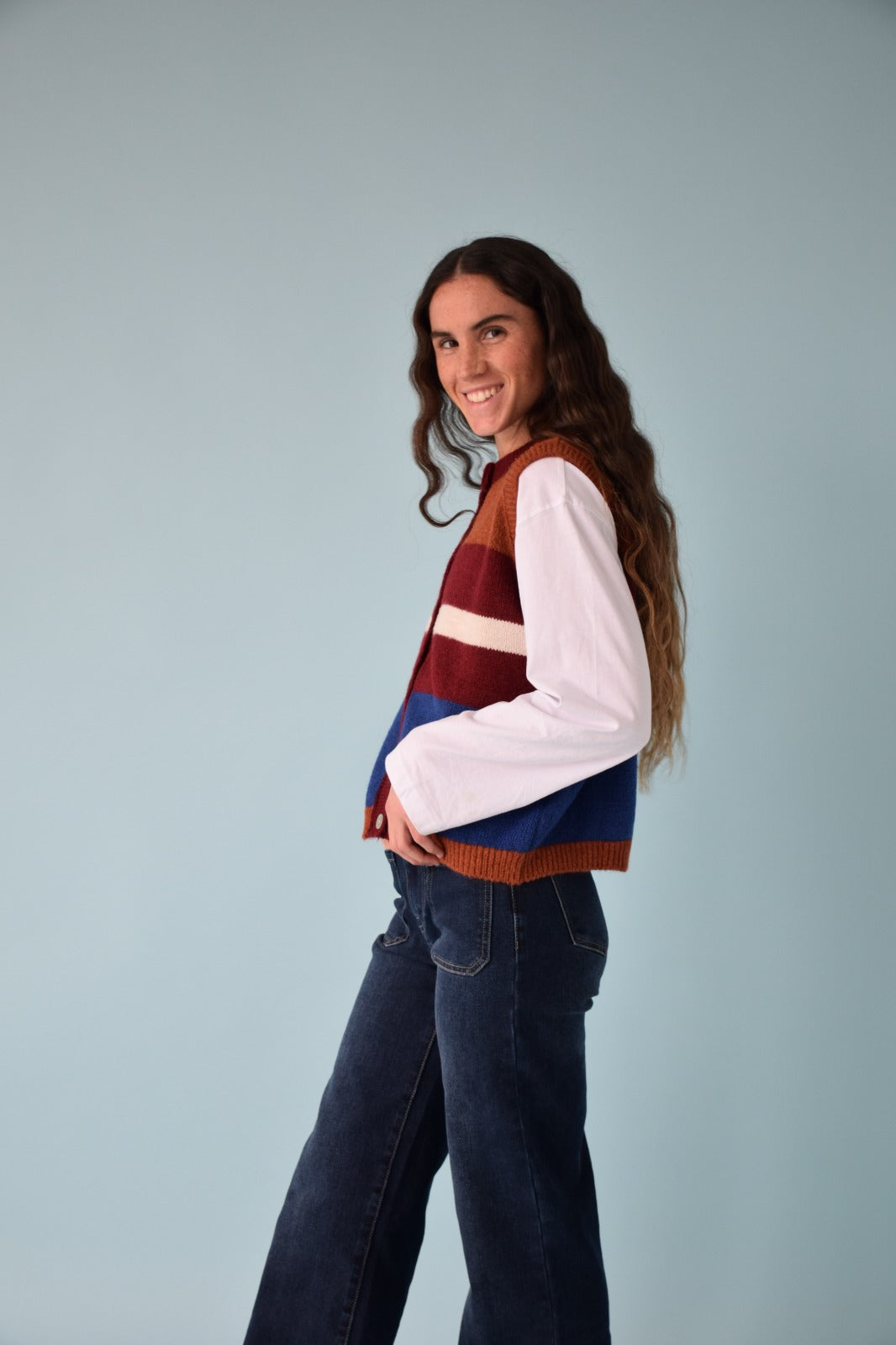 Chaleco Emilia Azul y Teja