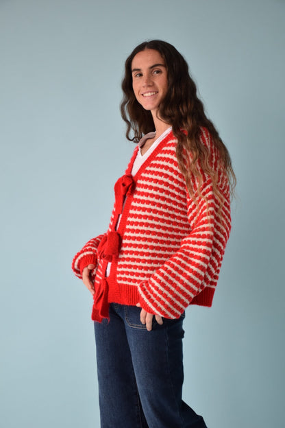Cárdigan Cler Rojo y Beige