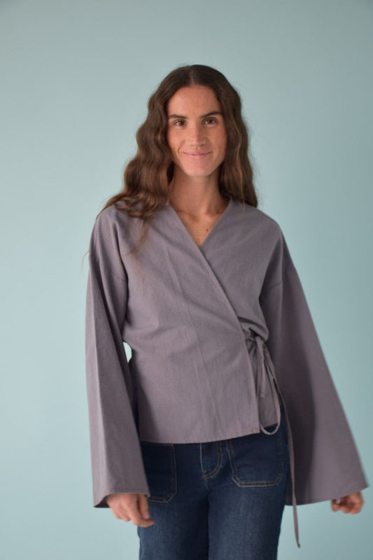 Blusa Alea Vichy Azul y Marrón