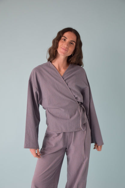 Blusa Alea Vichy Azul y Marrón