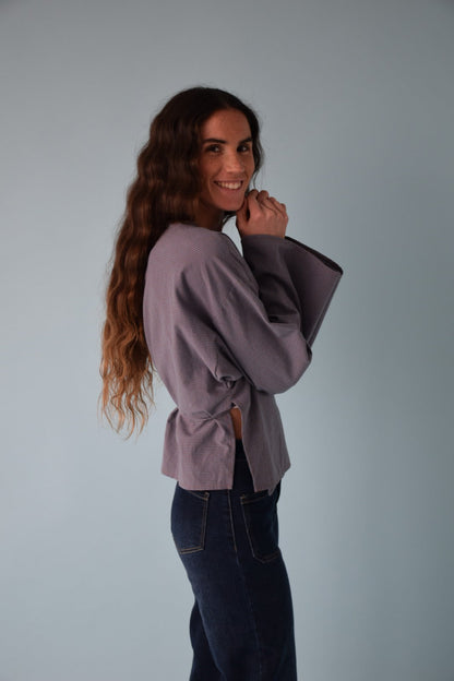 Blusa Alea Vichy Azul y Marrón