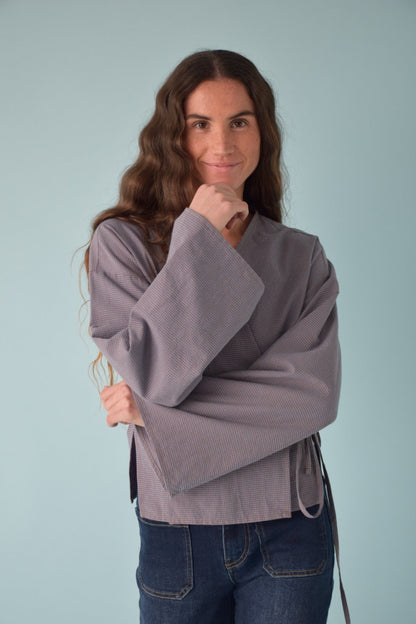 Blusa Alea Vichy Azul y Marrón