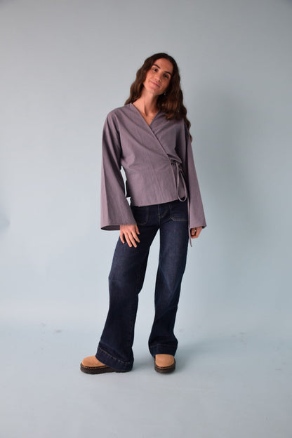 Blusa Alea Vichy Azul y Marrón