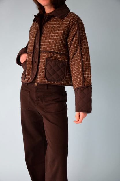 Brown Plaid Military Jacket