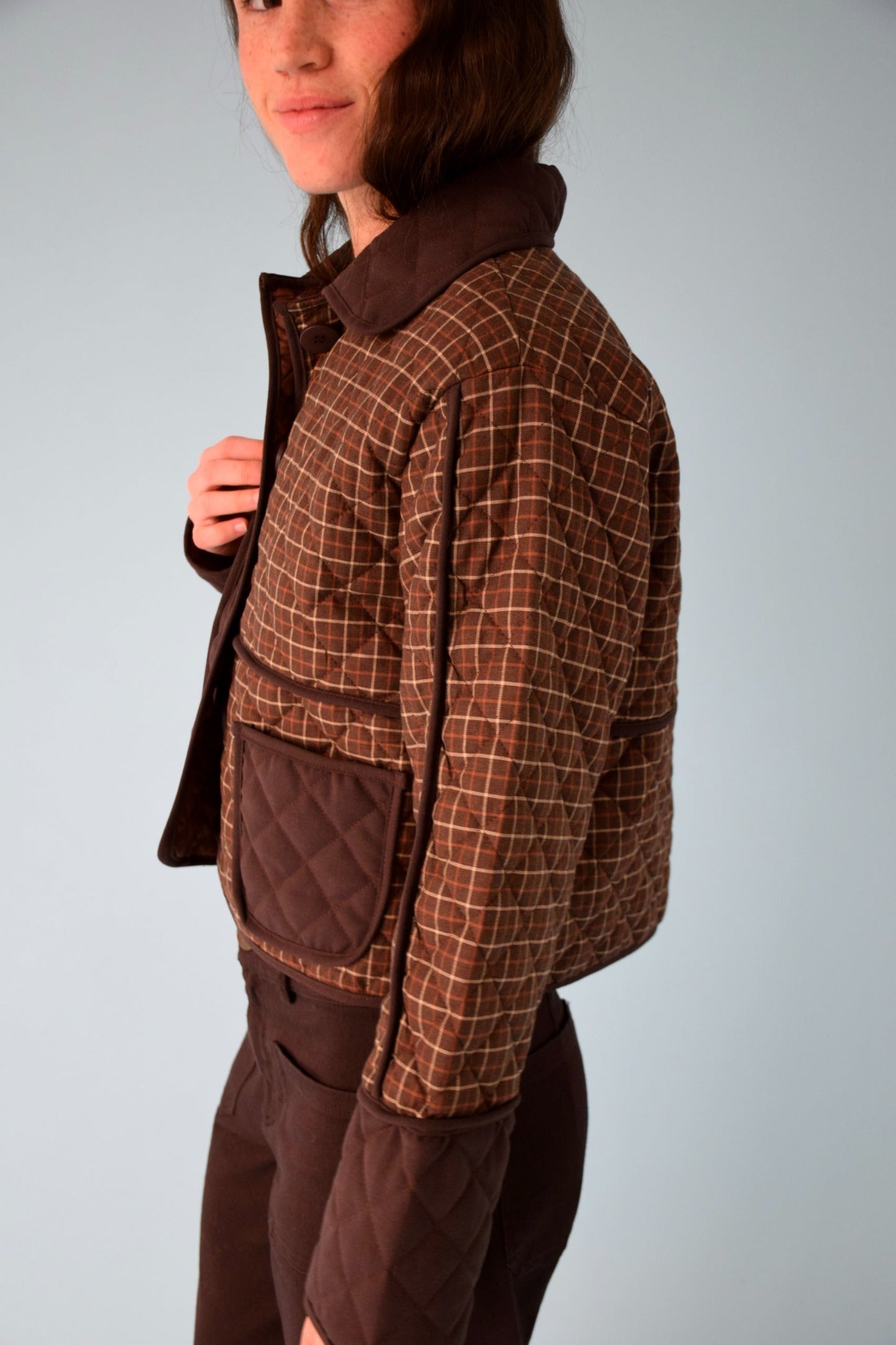 Brown Plaid Military Jacket