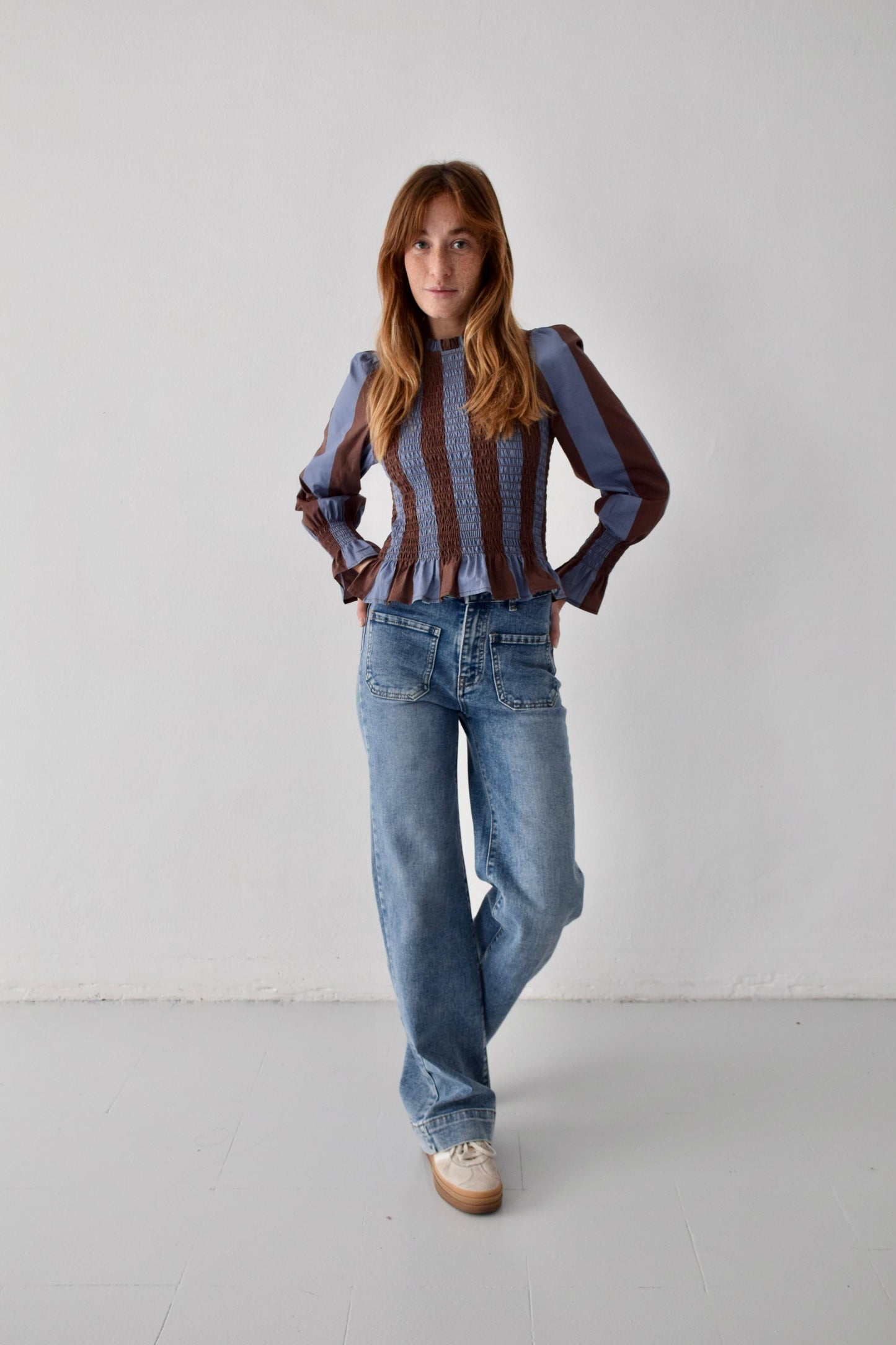 Chía Blouse Brown and Navy Blue Stripes